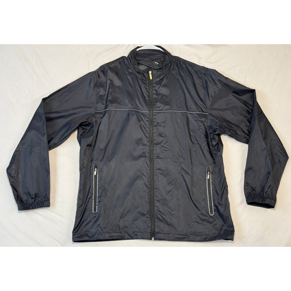 Sun Mountain Rain Wear Jacket Mens XL Black Full Zip Nylon Windbreaker T31119